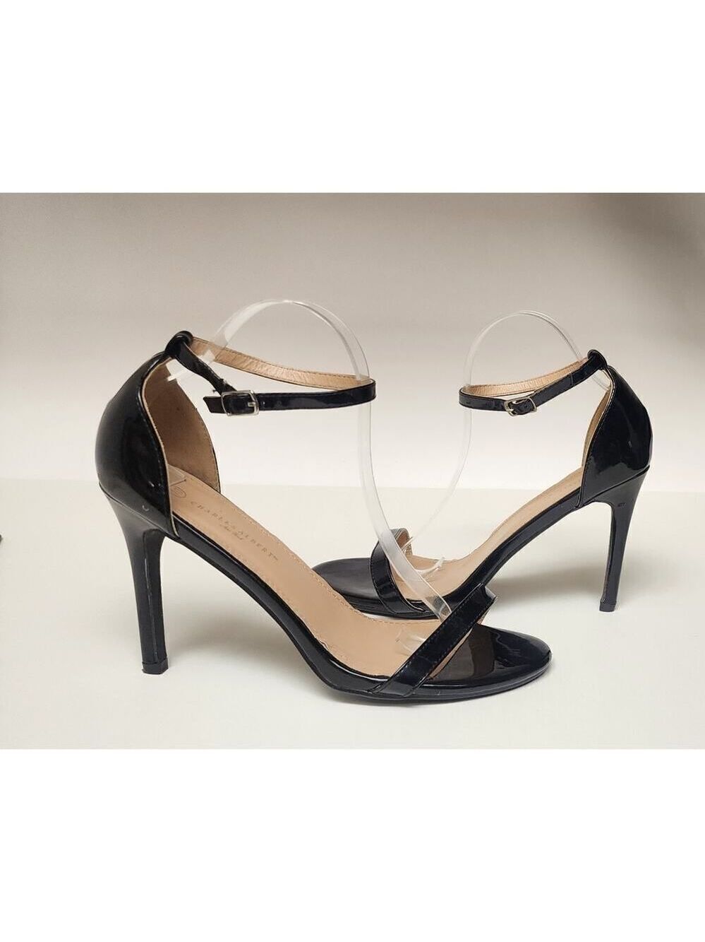 CHARLES ALBERT TESSA BLACK FAUX LEATHER ANKLE STRAP PUMP HEEL SHOES SIZE US 10